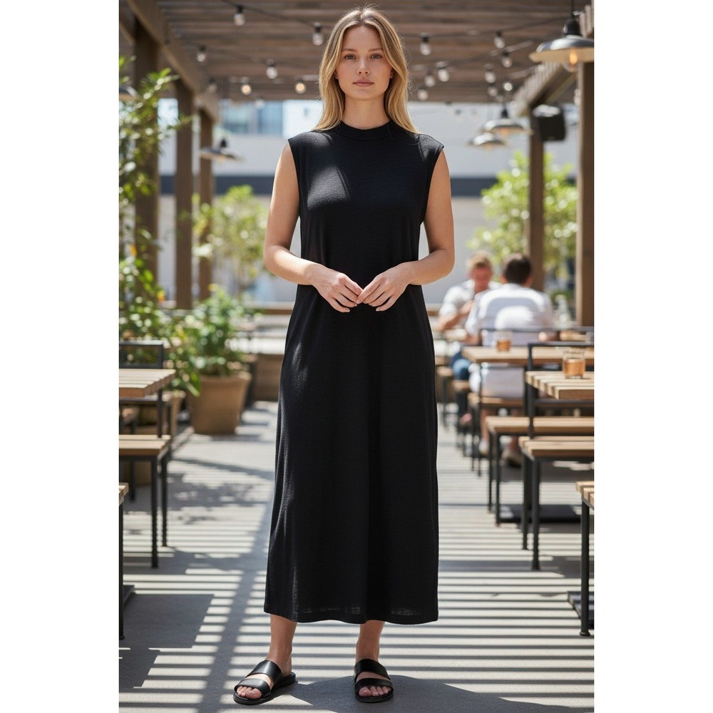 The Fisher Project Eileen Fisher Black 100% Silk Maxi Dress L/G Lagenlook